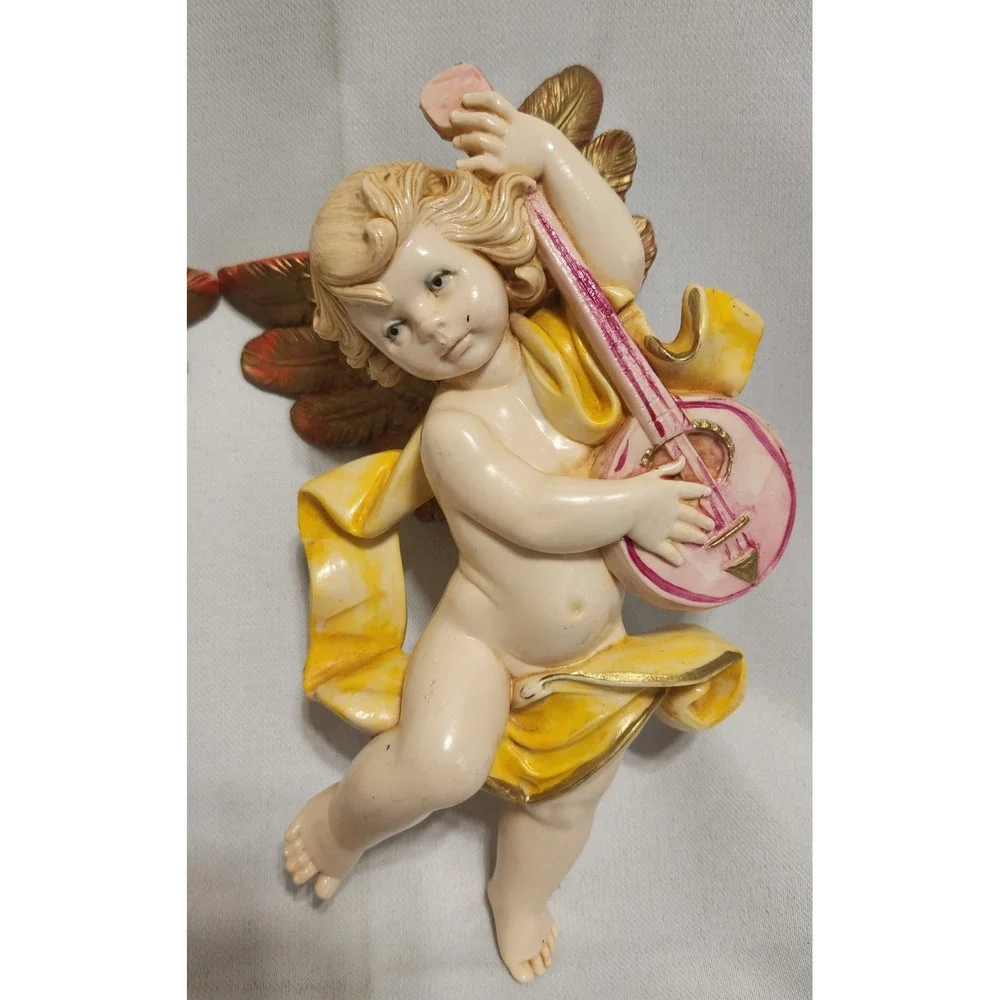Vintage Simonelli Fontanini Cherub Angels Wall Decor Pair Italy 1984 Musical